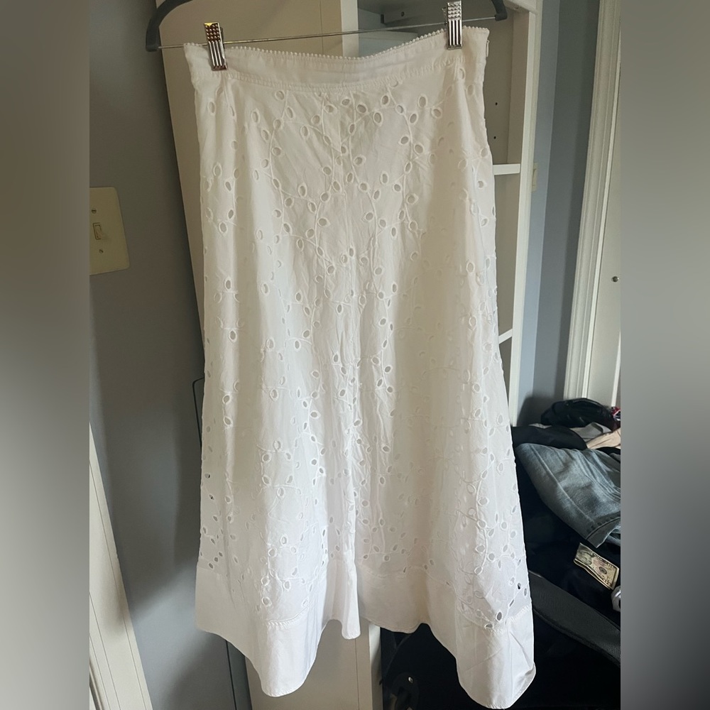 Zara Long Eyelet White Skirt